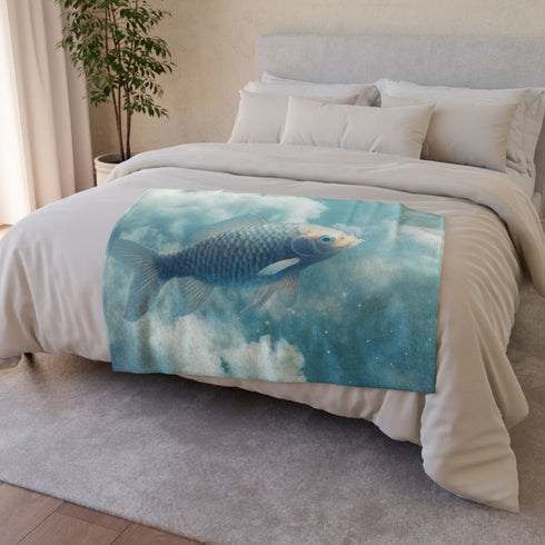 Glass Fish Swimming Through Clouds — 50×60 Plush Throw Blanket — Draped Over Sofa & Bed Lifestyle View