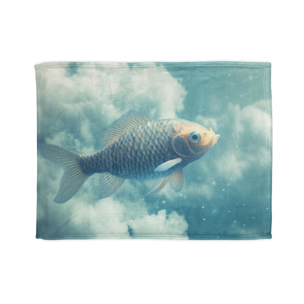 Glass Fish Swimming Through Clouds — Plush Fleece Throw Blanket — Full Spread Plush Fleece Artwork View