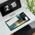 Glass Fountain Spilling Digital Light — XL & XXL Desk Mat — Gaming & Workspace Desk Setup View