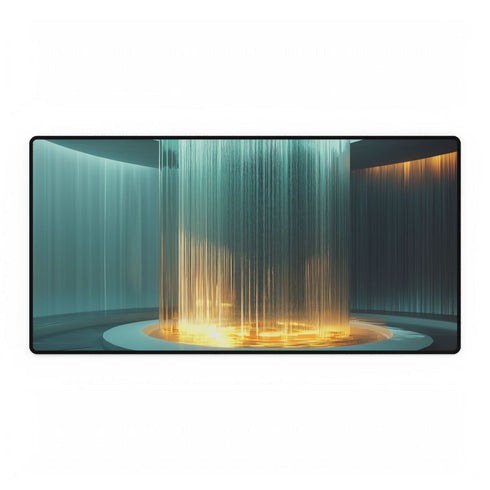 Glass Fountain Spilling Digital Light — XL & XXL Desk Mat — Full Top-Down Artwork View