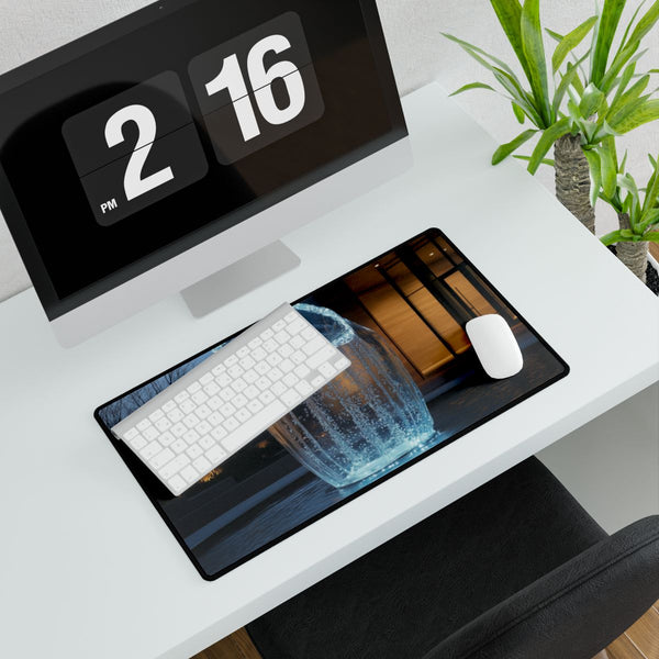 Glass Fountain Spilling Digital Light (Edition II) — XXL Gaming Desk Mat — Gaming & Workspace Desk Setup View