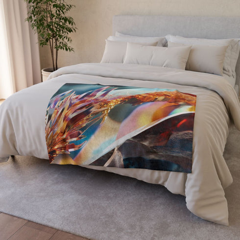 Glass Prism Reflecting Dragon Flame — 50×60 Plush Throw Blanket — 300 GSM Plush Coral Fleece Texture Close-Up