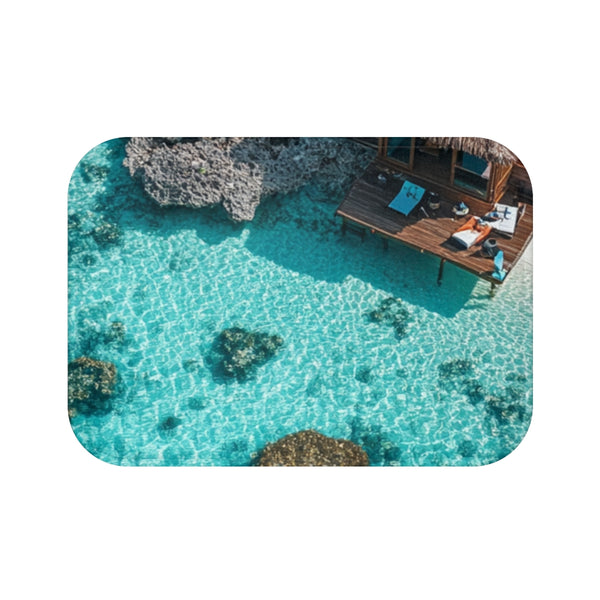 Glass Sea Crystal Clear Sea Water Maldives Blue — 61×43 Memory Foam Bath Mat — Top-Down Velvet Microfibre Artwork View