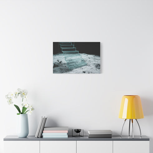 Glass Staircase over Lunar Surface — Stretched Canvas Wall Art — Living Room Wall Lifestyle View