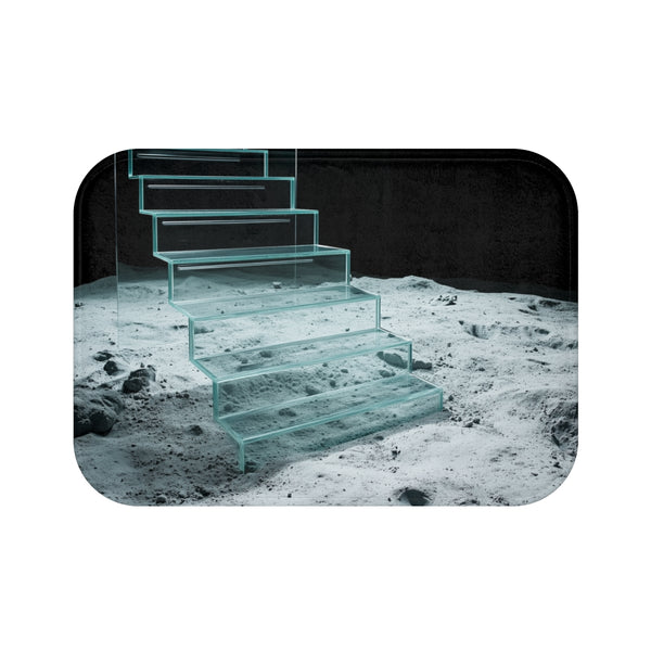 Glass Staircase Over Lunar Surface — Memory Foam Bath Mat — Top-Down Memory Foam Bath Mat View