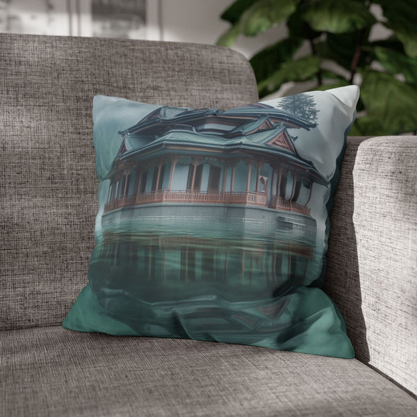 Glass Temple Submerged in Dream Lake (Edition III) — Double-Sided Cushion Cover — Sofa & Armchair Living Room Lifestyle View