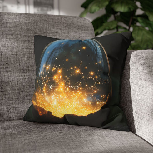 Glowing Constellation Inside a Crystal — 40×40 Cushion Cover — Double-Sided Back & Concealed Zip Detail