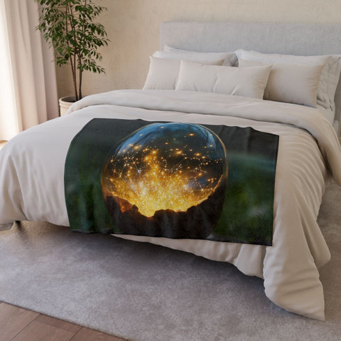 Glowing Constellation Inside Crystal — Plush Fleece Throw Blanket — Drape over Sofa & Bed Lifestyle View