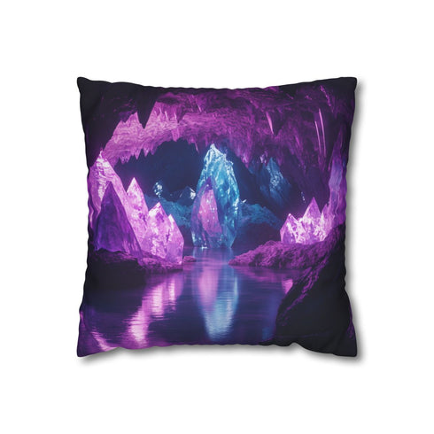 Glowing Crystal Cave with Reflections — 40×40 Cushion Cover — Front 40×40 cm Square Cushion View