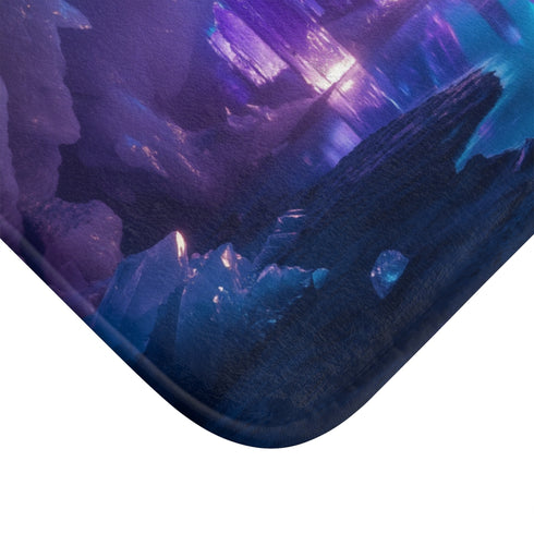 Glowing Crystal Cave with Reflections (Edition II) — 61×43 Memory Foam Bath Mat — Cushioned Memory Foam & Microfibre Close-Up