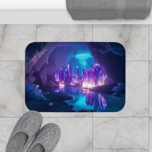 Glowing Crystal Cave with Reflections (Edition II) — 61×43 Memory Foam Bath Mat — Modern Bathroom Floor Lifestyle View