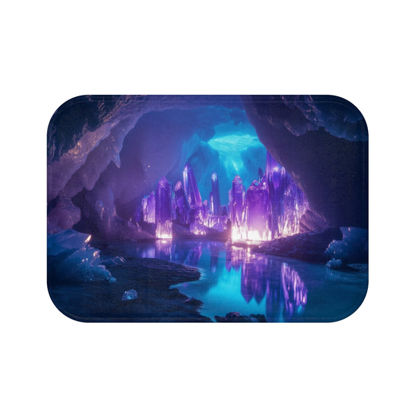 Glowing Crystal Cave with Reflections (Edition II) — 61×43 Memory Foam Bath Mat — Top-Down Velvet Microfibre Artwork View