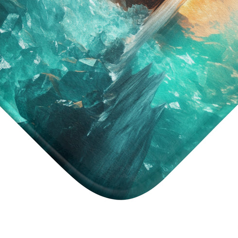 Glowing Crystal Cave with Reflections — 61×43 Memory Foam Bath Mat — Cushioned Memory Foam & Microfibre Close-Up