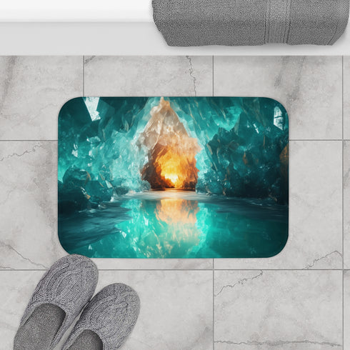 Glowing Crystal Cave with Reflections (Edition III) — 61×43 Memory Foam Bath Mat — Modern Bathroom Floor Lifestyle View