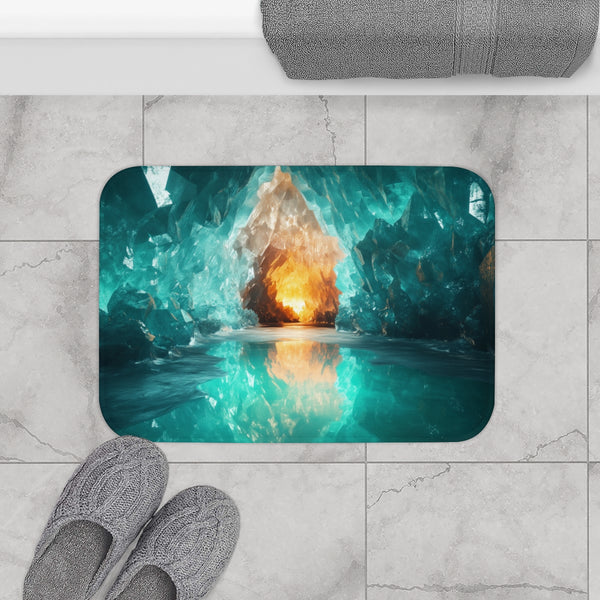 Glowing Crystal Cave with Reflections (Edition III) — 61×43 Memory Foam Bath Mat — Modern Bathroom Floor Lifestyle View