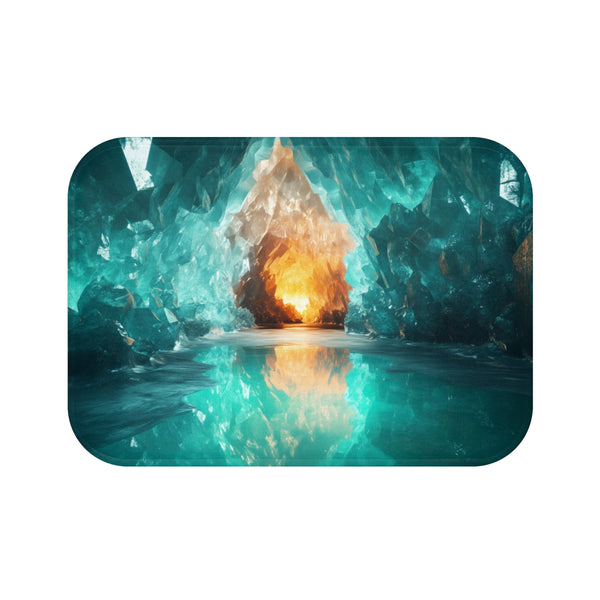 Glowing Crystal Cave with Reflections (Edition III) — 61×43 Memory Foam Bath Mat — Top-Down Velvet Microfibre Artwork View
