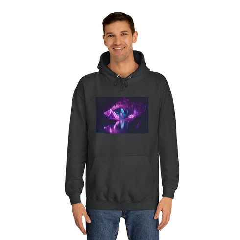 Glowing Crystal Cave with Reflections Graphic Unisex College Hoodie - Lifestyle Model View