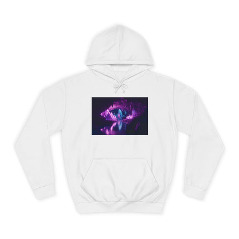 Glowing Crystal Cave with Reflections Graphic Unisex College Hoodie - Arctic White Front