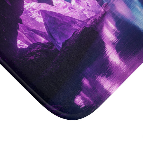 Glowing Crystal Cave with Reflections — 61×43 Memory Foam Bath Mat — Cushioned Memory Foam & Microfibre Close-Up