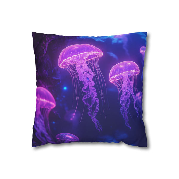 Glowing Jellyfish Swarm in Crystal Cave (Edition II) — Double-Sided Cushion Cover — Front Double-Sided Cushion View