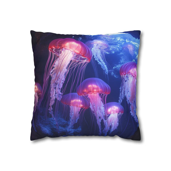 Glowing Jellyfish Swarm in Crystal Cave (Edition III) — Double-Sided Cushion Cover — Front Double-Sided Cushion View