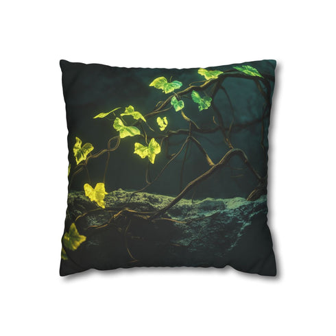 Glowing Vines Growing Through Broken Tech — 40×40 Cushion Cover — Front 40×40 cm Square Cushion View