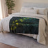 Glowing Vines Growing Through Broken Tech — Plush Fleece Throw Blanket — Draped Over Sofa & Bed Lifestyle View