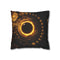 Golden Gears Orbiting Black Sun — 40×40 Cushion Cover — Front 40×40 cm Square Cushion View