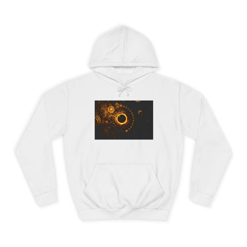 Golden Gears Orbiting Black Sun Graphic Unisex College Hoodie - Arctic White Front