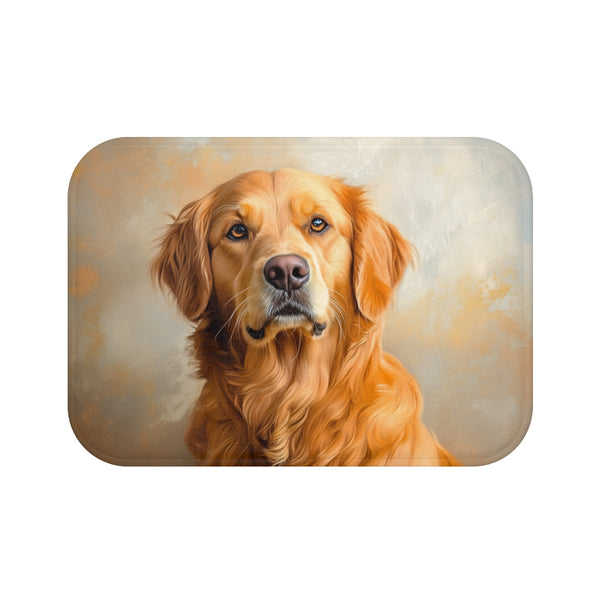 Golden Retriever Puppy Watercolor (Edition III) — 61×43 Memory Foam Bath Mat — Top-Down Velvet Microfibre Artwork View