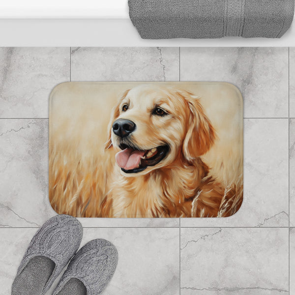 Golden Retriever Puppy Watercolor (Edition IV) — 61×43 Memory Foam Bath Mat — Modern Bathroom Floor Lifestyle View