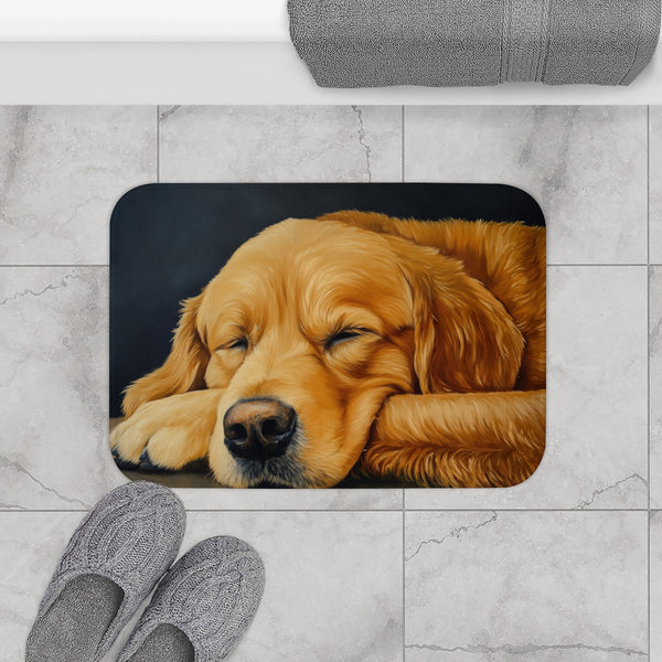 Golden Retriever Puppy Watercolor (Edition IX) — 61×43 Memory Foam Bath Mat — Modern Bathroom Floor Lifestyle View