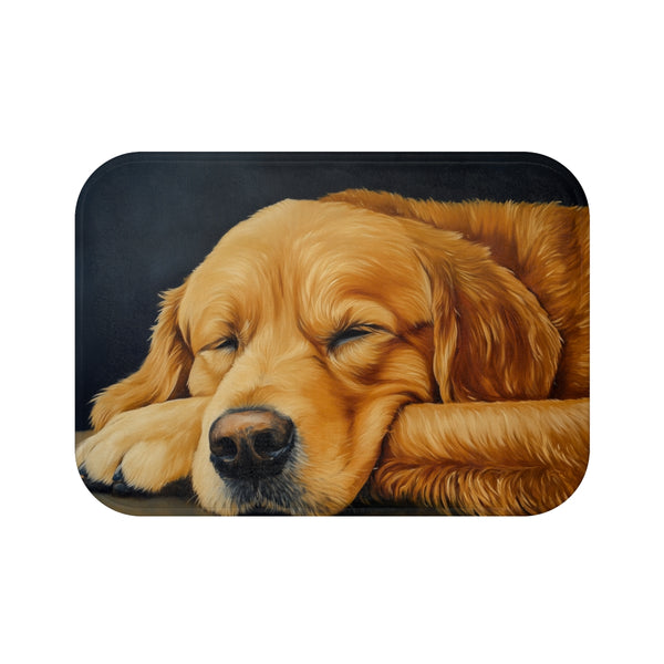 Golden Retriever Puppy Watercolor (Edition IX) — 61×43 Memory Foam Bath Mat — Top-Down Velvet Microfibre Artwork View