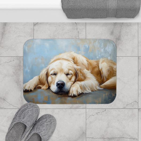 Golden Retriever Puppy Watercolor (Edition V) — 61×43 Memory Foam Bath Mat — Modern Bathroom Floor Lifestyle View