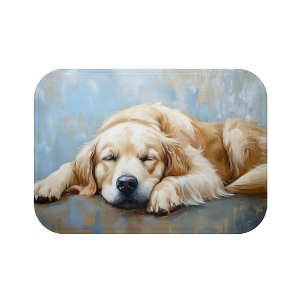 Golden Retriever Puppy Watercolor (Edition V) — 61×43 Memory Foam Bath Mat — Top-Down Velvet Microfibre Artwork View