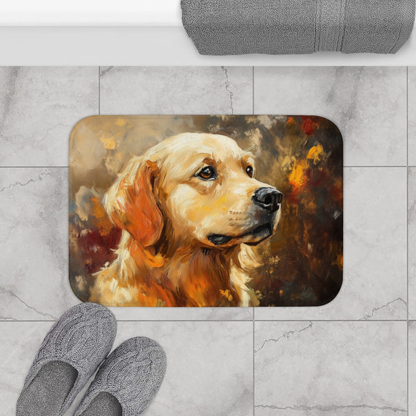 Golden Retriever Puppy Watercolor (Edition VI) — 61×43 Memory Foam Bath Mat — Modern Bathroom Floor Lifestyle View