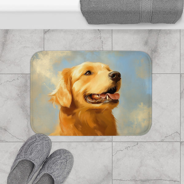Golden Retriever Puppy Watercolor (Edition VII) — 61×43 Memory Foam Bath Mat — Modern Bathroom Floor Lifestyle View