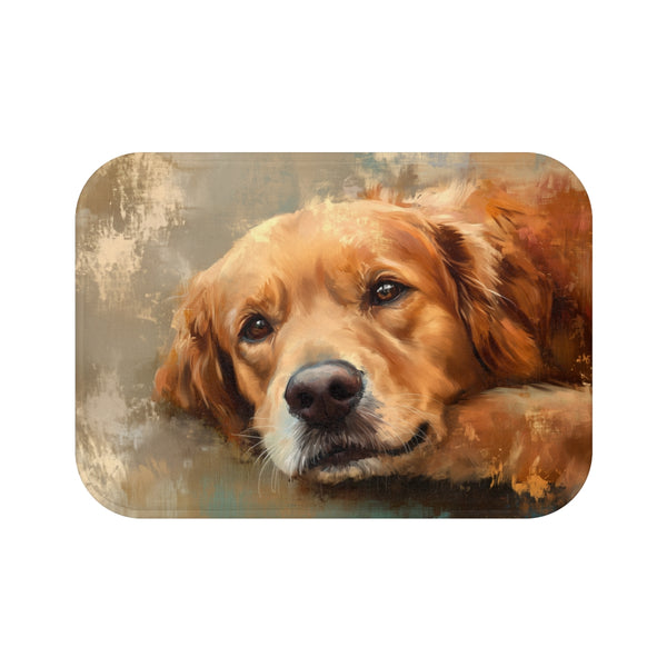 Golden Retriever Puppy Watercolor (Edition VIII) — 61×43 Memory Foam Bath Mat — Top-Down Velvet Microfibre Artwork View