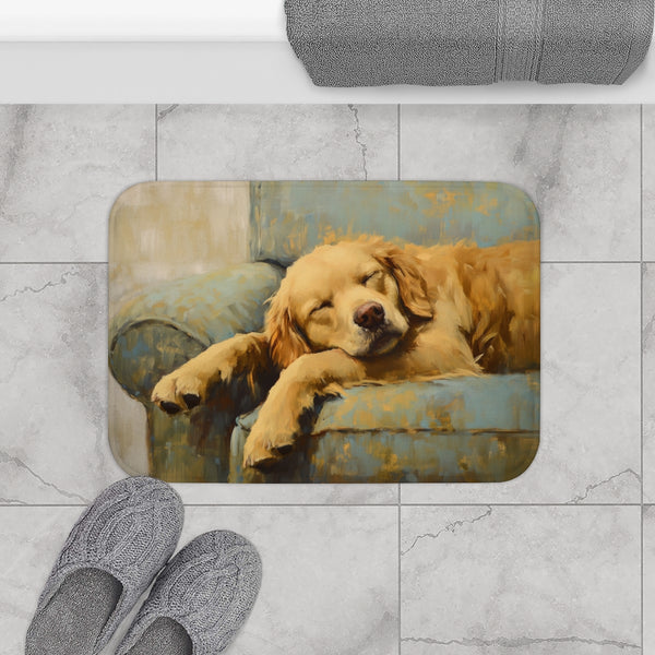 Golden Retriever Puppy Watercolor (Edition XI) — 61×43 Memory Foam Bath Mat — Modern Bathroom Floor Lifestyle View