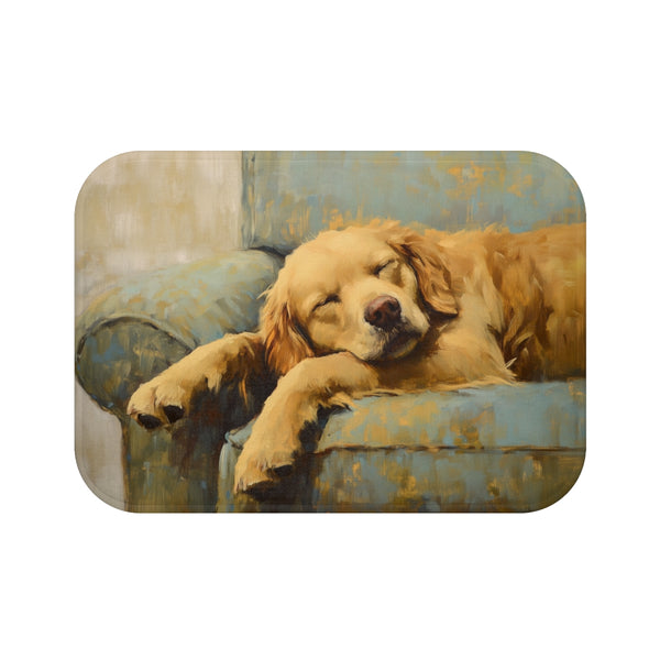 Golden Retriever Puppy Watercolor (Edition XI) — 61×43 Memory Foam Bath Mat — Top-Down Velvet Microfibre Artwork View