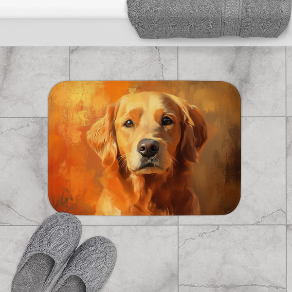 Golden Retriever Puppy Watercolor (Edition XII) — 61×43 Memory Foam Bath Mat — Modern Bathroom Floor Lifestyle View