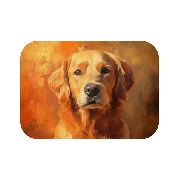 Golden Retriever Puppy Watercolor (Edition XII) — 61×43 Memory Foam Bath Mat — Top-Down Velvet Microfibre Artwork View