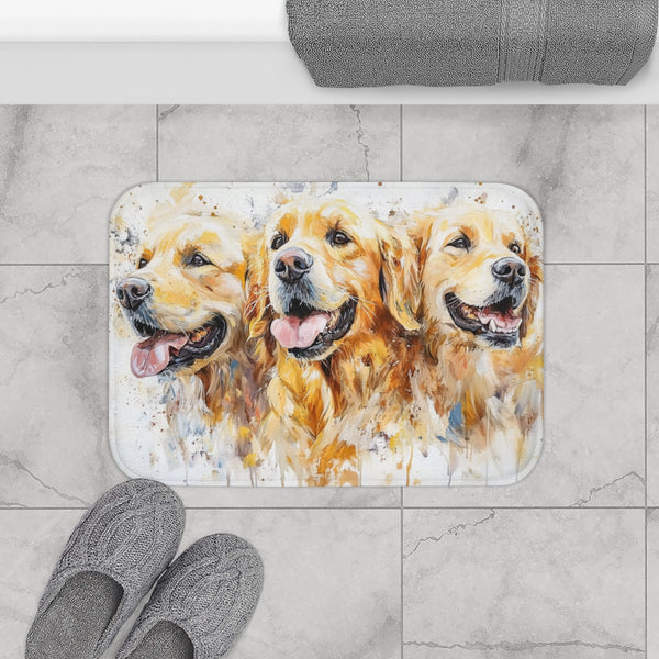 Golden Retriever Puppy Watercolor (Edition XIII) — 61×43 Memory Foam Bath Mat — Modern Bathroom Floor Lifestyle View