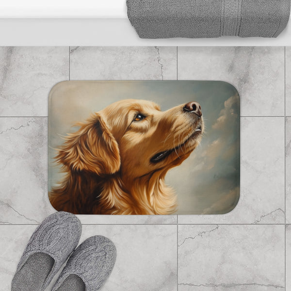 Golden Retriever Puppy Watercolor (Edition XIV) — 61×43 Memory Foam Bath Mat — Modern Bathroom Floor Lifestyle View