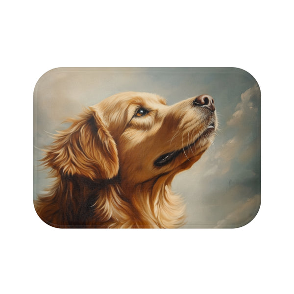Golden Retriever Puppy Watercolor (Edition XIV) — 61×43 Memory Foam Bath Mat — Top-Down Velvet Microfibre Artwork View