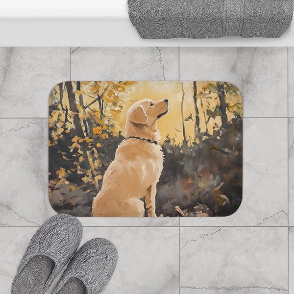 Golden Retriever Puppy Watercolor (Edition XV) — 61×43 Memory Foam Bath Mat — Modern Bathroom Floor Lifestyle View