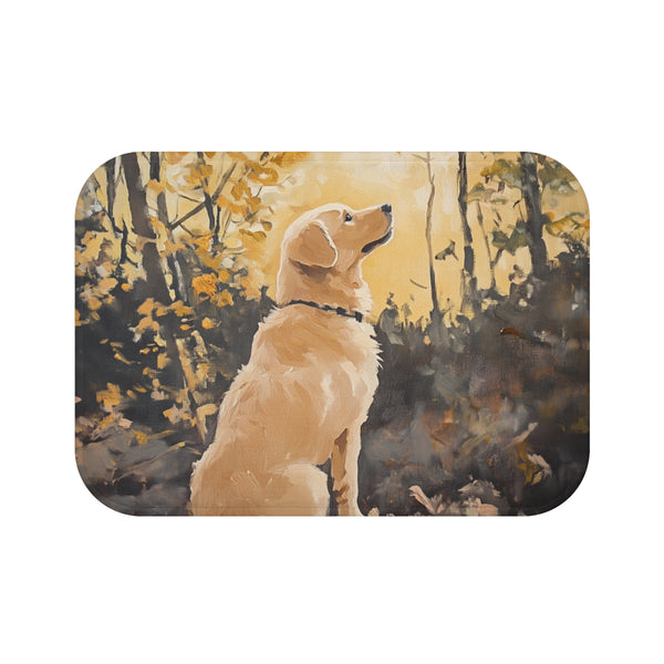 Golden Retriever Puppy Watercolor (Edition XV) — 61×43 Memory Foam Bath Mat — Top-Down Velvet Microfibre Artwork View