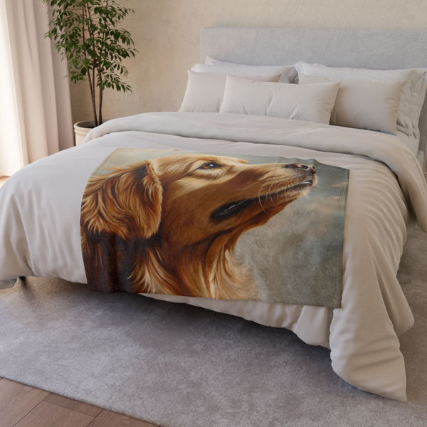 Golden Retriever Puppy Watercolor (Edition XV) — 50×60 Plush Throw Blanket — Draped Over Sofa & Bed Lifestyle View