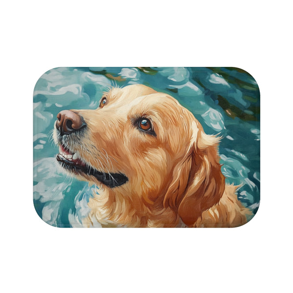 Golden Retriever Puppy Watercolor (Edition XVII) — 61×43 Memory Foam Bath Mat — Top-Down Velvet Microfibre Artwork View