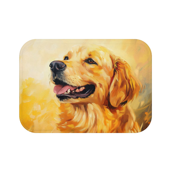 Golden Retriever Puppy Watercolor — 61×43 Memory Foam Bath Mat — Top-Down Velvet Microfibre Artwork View